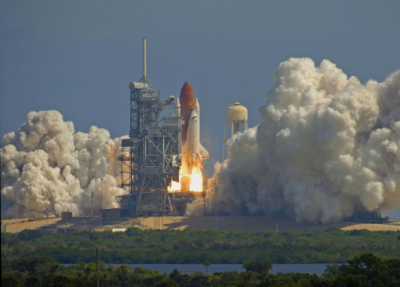 Rocket launch from a coastal launch pad