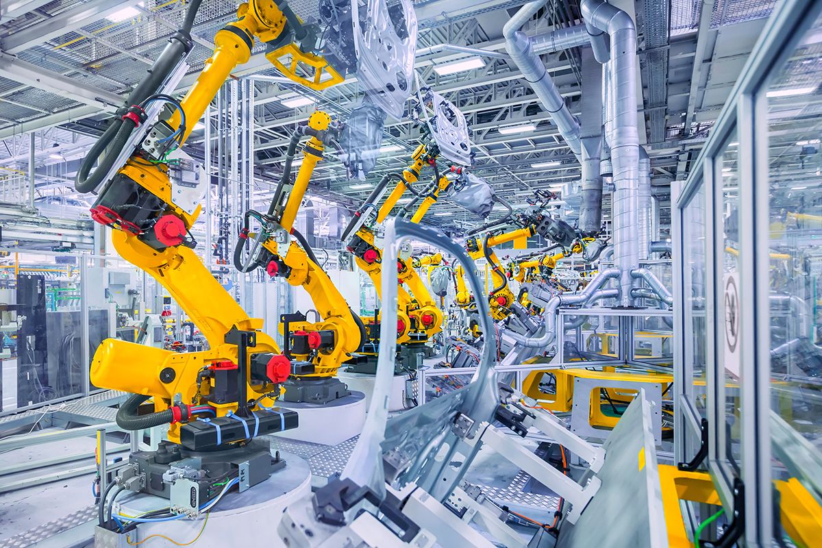 Robotic arms on an automated production line
